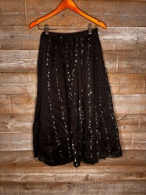 Pas de Calais Made in Japan cotton linen Maxi Skirt with Metallic Accents US sm